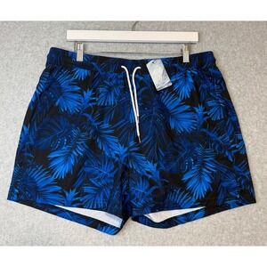 BRISIRA Swim Trunks Board Shorts Blue Tropical leaf Men's SIZE 36